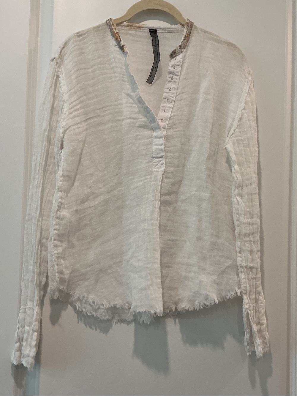 Jaga White Lightweight Linen Gauze Long Sleeve Top Lagenlook